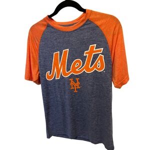 NWT Stitches New York Mets MLB Baseball Raglan T-Shirt Mens Small Blue Orange